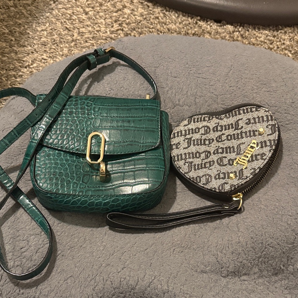 Bundle alert! Green Croc-Embossed Crossbody Bag and juicy couture coin purse!
